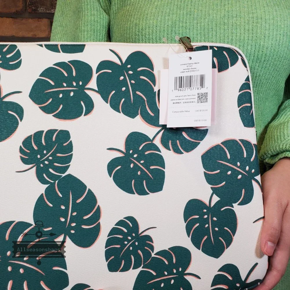 Kate Spade Darcy Monstera Laptop Sleeve NWT Fits Up To 15 Inches Green White NWT